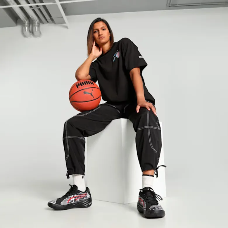 Puma Womans Basketaball Cherry on Top Graphic Oversized Fit Tee "Black"
