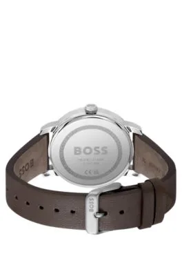 Reloj con correa de piel y esfera azul
