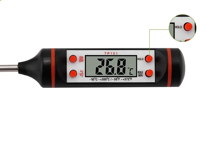Termómetro digital para alimentos, carnes, frutas y líquido, sonda de 15cm,  TP101