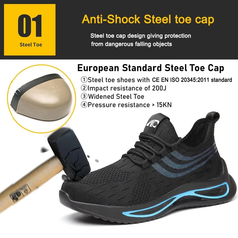 TM3083 Zapatos de seguridad deportivos negros antipinchazos a la moda con punta de acero para hombres de peso ligero