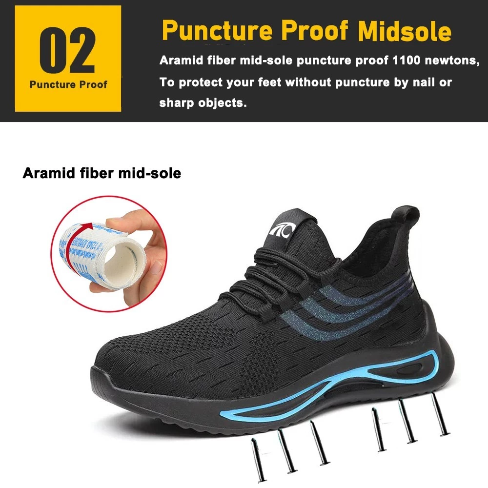 TM3083 Zapatos de seguridad deportivos negros antipinchazos a la moda con punta de acero para hombres de peso ligero