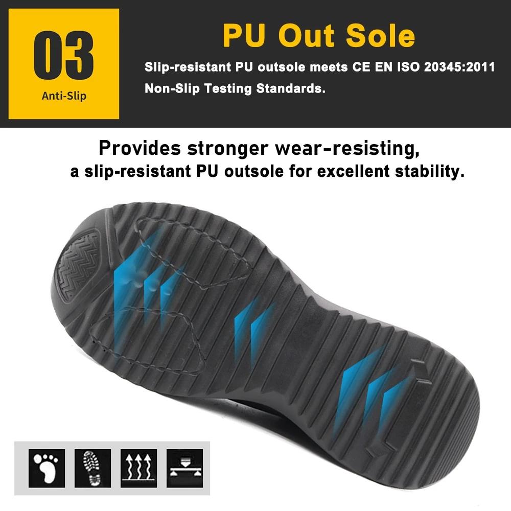 TM3083 Zapatos de seguridad deportivos negros antipinchazos a la moda con punta de acero para hombres de peso ligero