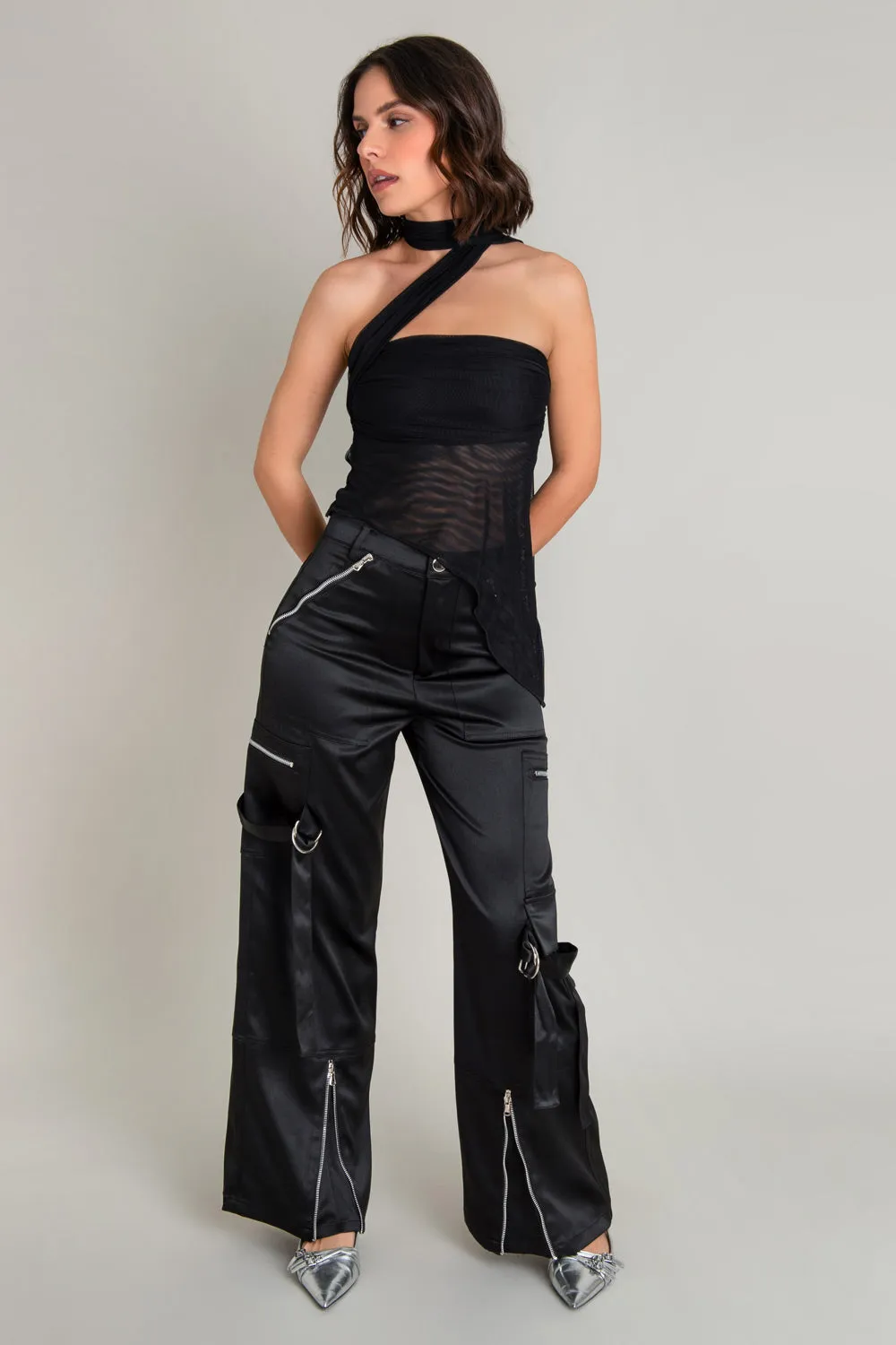 Top tubo asimétrico mesh con choker