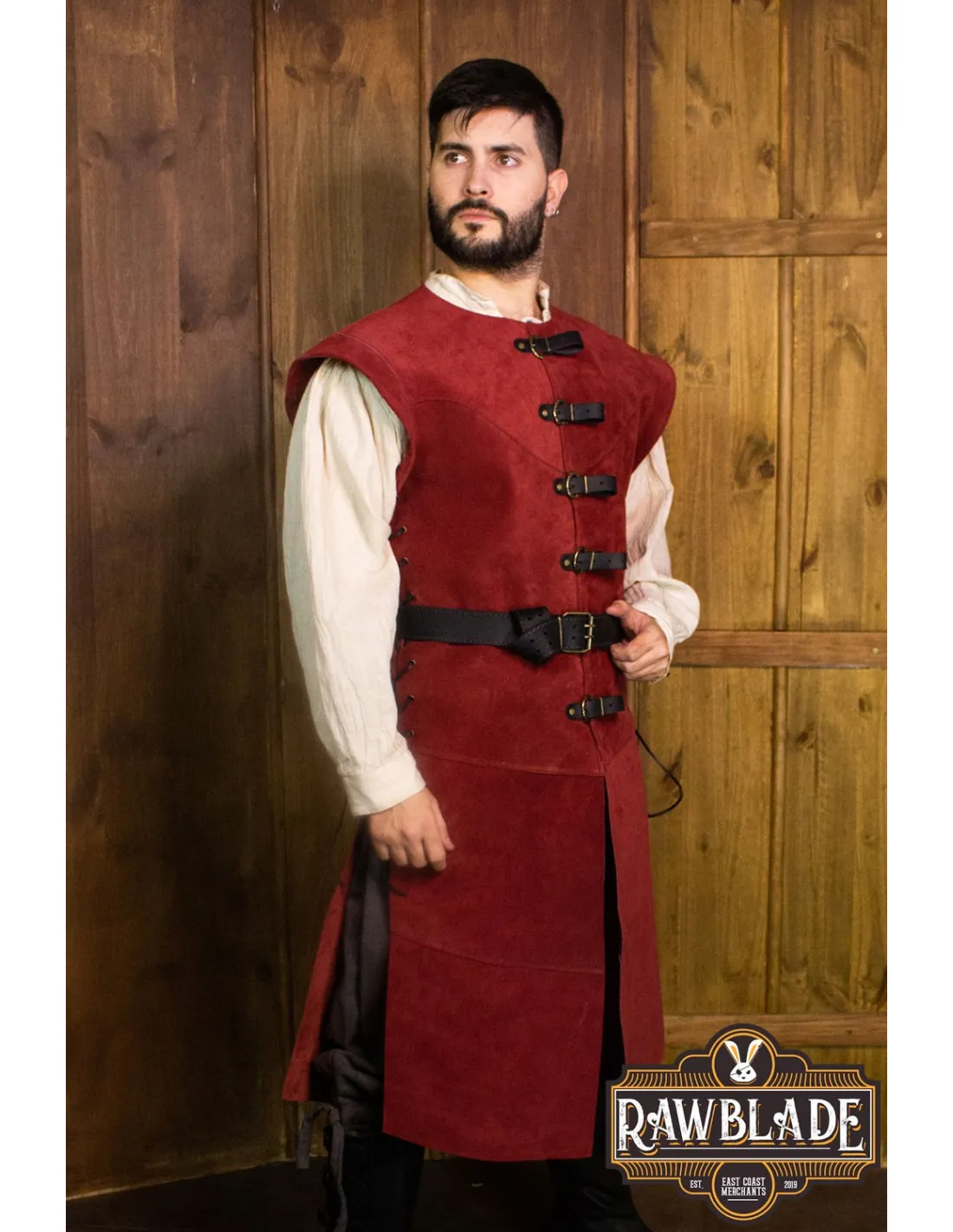TúNICA MEDIEVAL JULES LARGA EN PIEL  ROJO