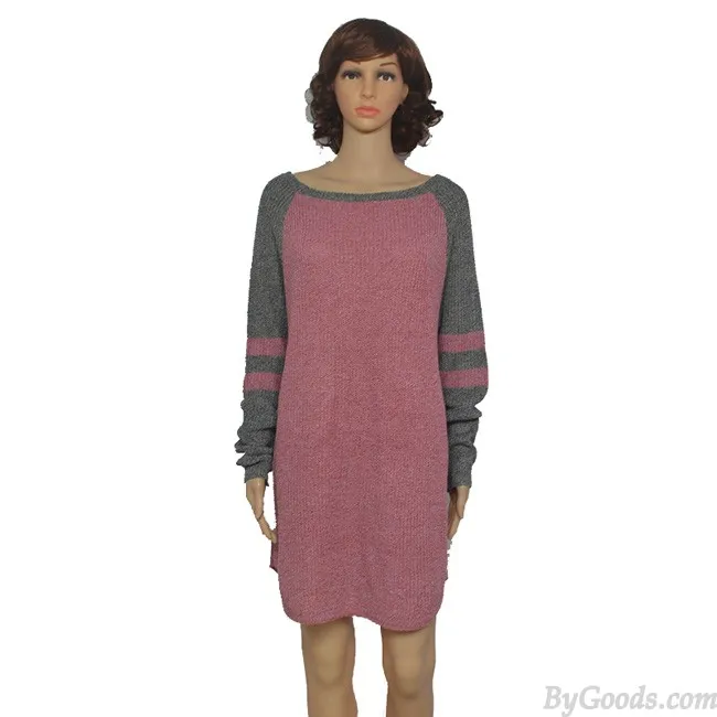 Unique Women's Long Sleeve Stitching Strapless Long Sweater