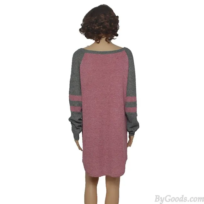 Unique Women's Long Sleeve Stitching Strapless Long Sweater