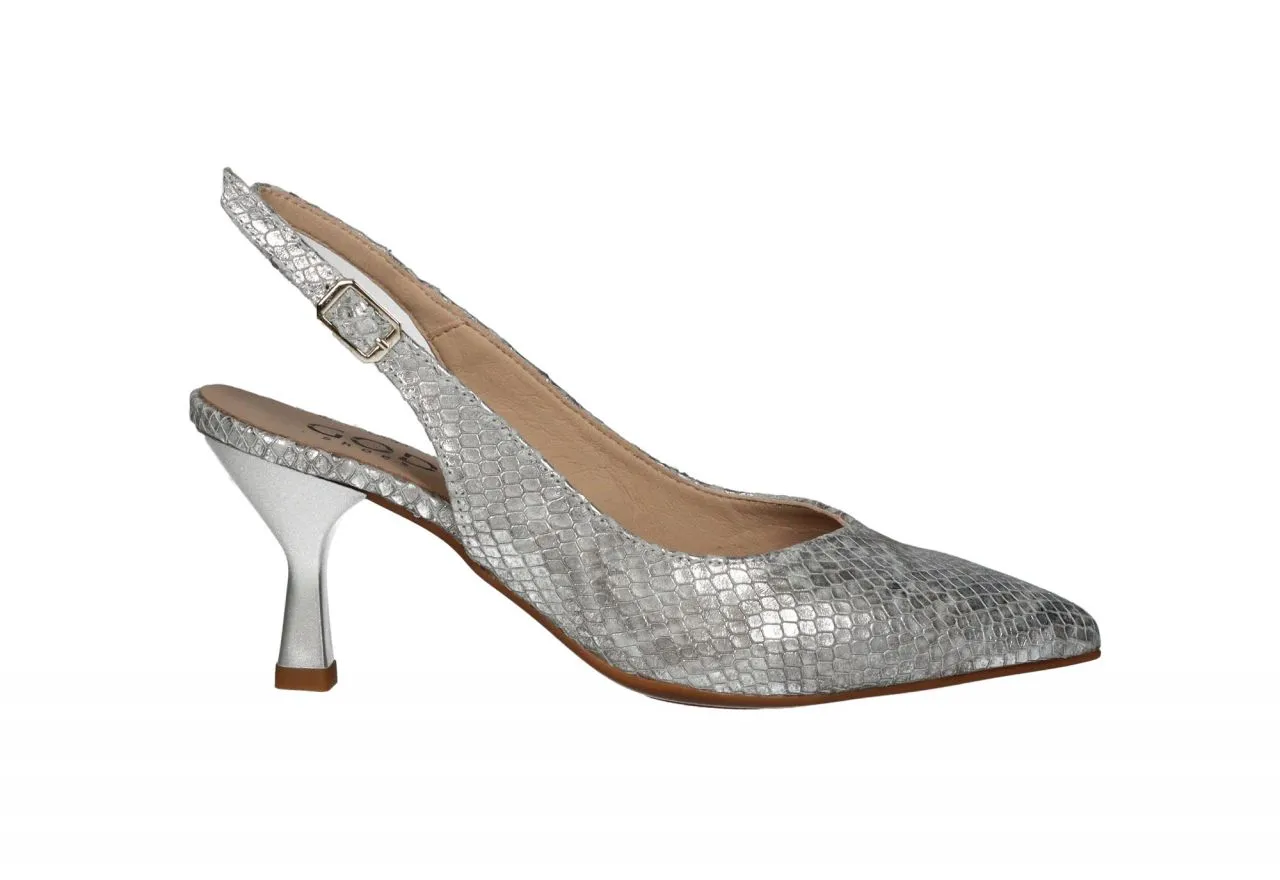 Zapato Piel Serpi Plata Talon Descubierto