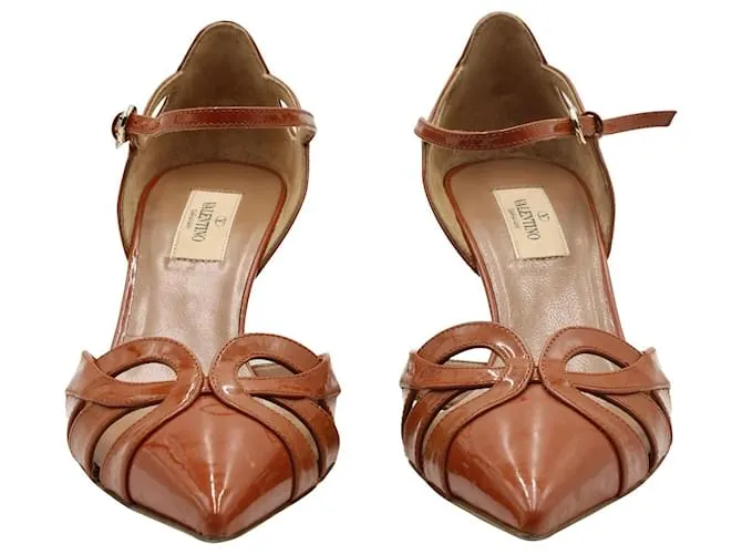 Zapatos de tacón con abertura Valentino en charol marrón Castaño 